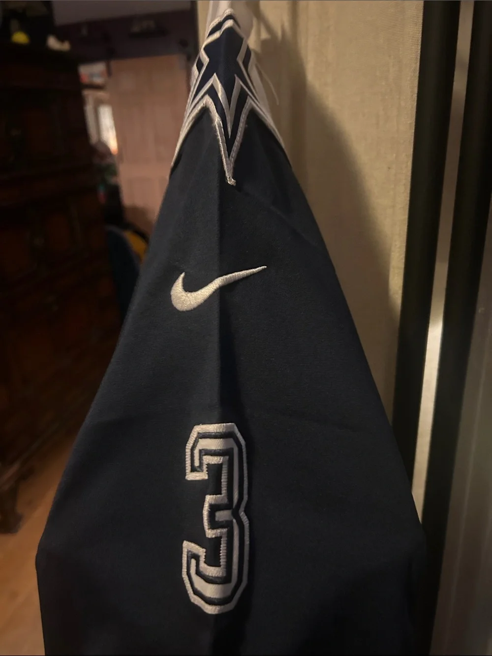Nike Cowboys #3 White and Navy Men's Football Jersey